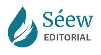 Séew Editorial logo with rain drop and quill